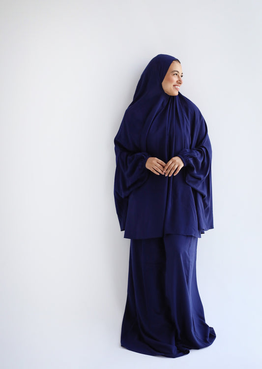 Cotton Two Piece Prayer Set - Navy Blue