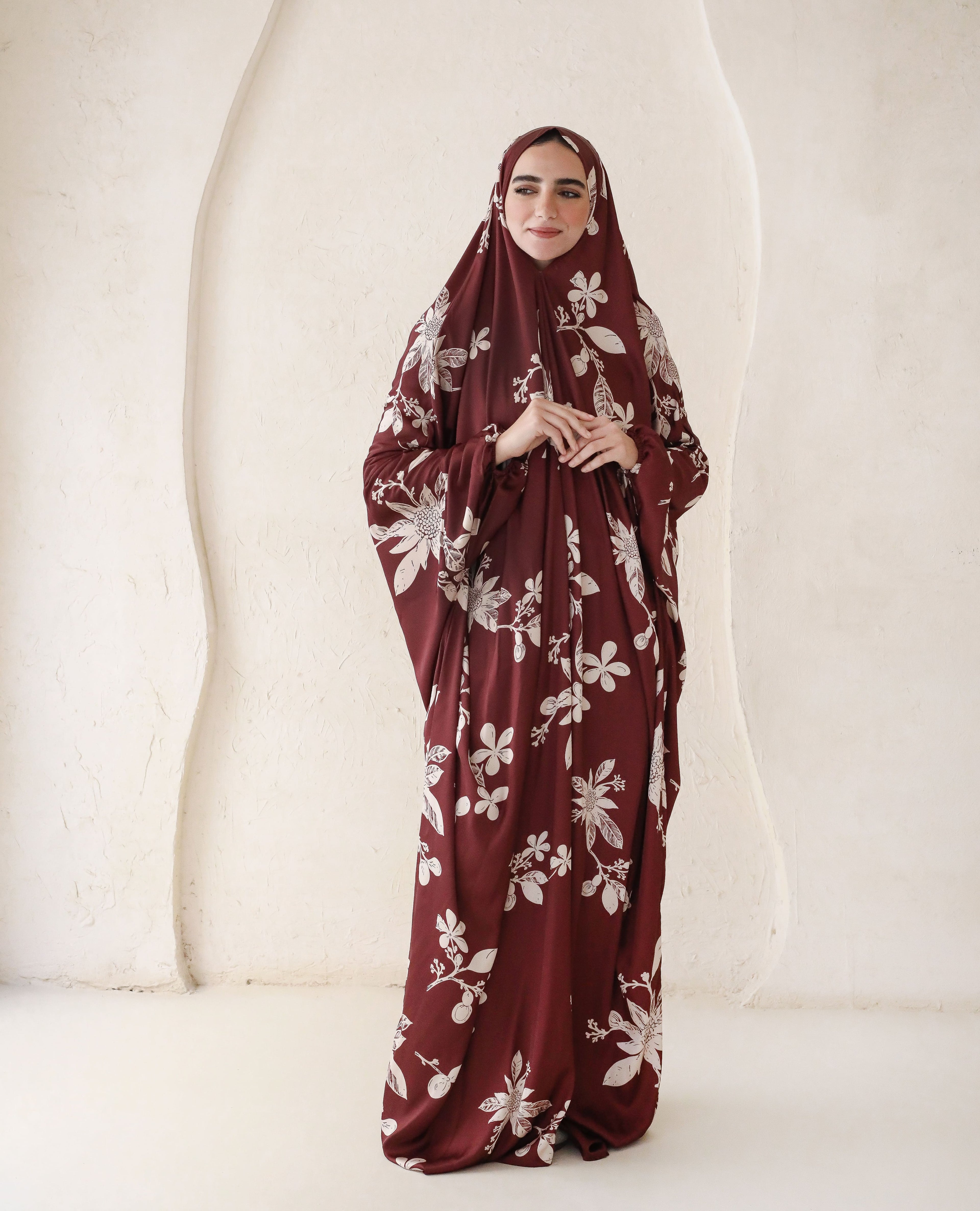 Burgundy Blooms - Slip on Khimar