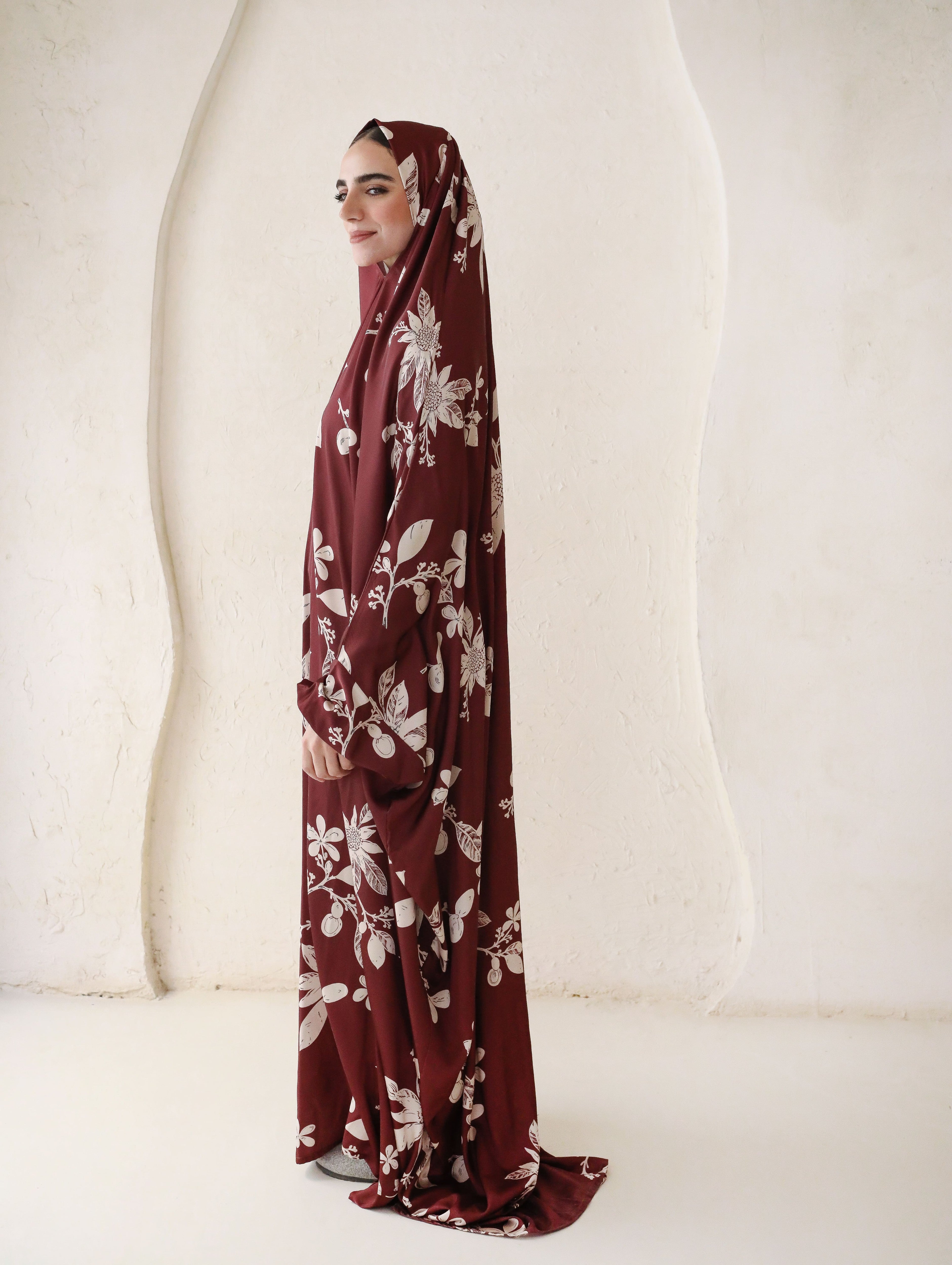 Burgundy Blooms - Slip on Khimar