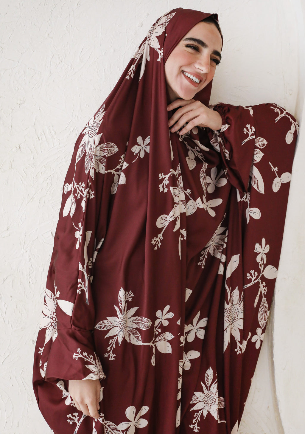 Burgundy Blooms - Slip on Khimar