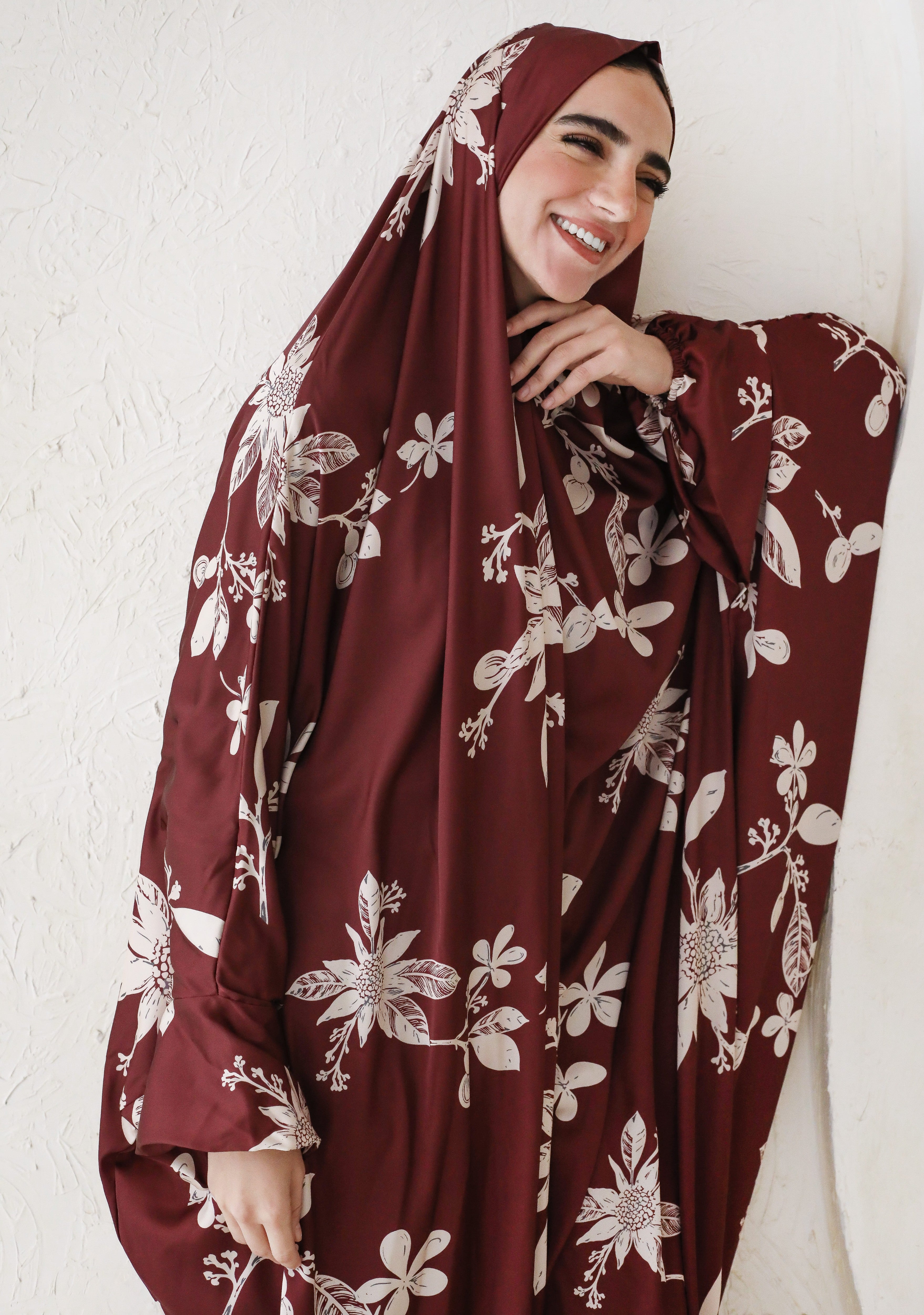 Burgundy Blooms - Slip on Khimar