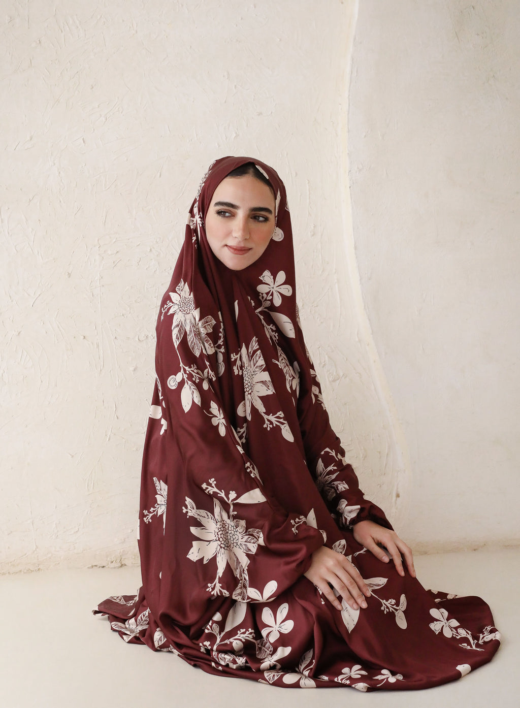 Burgundy Blooms - Slip on Khimar