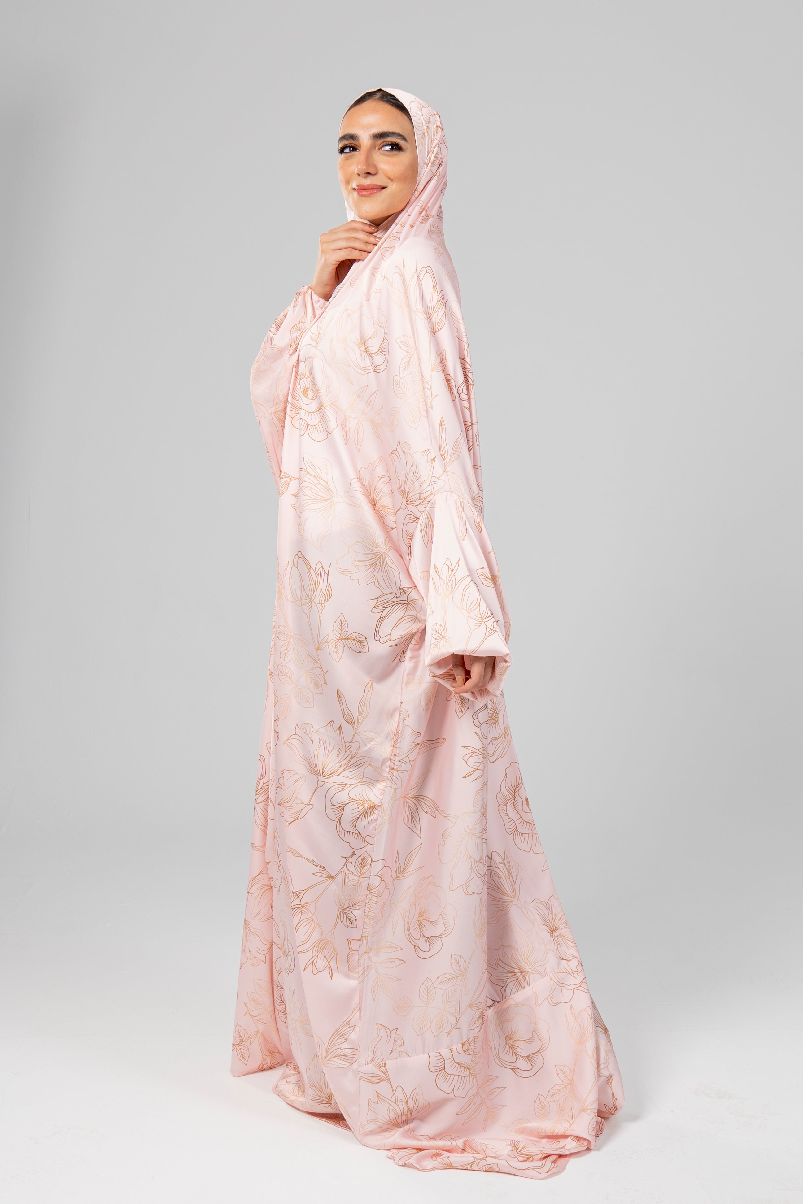 Flowers in Rose Gold Slip on Khimar