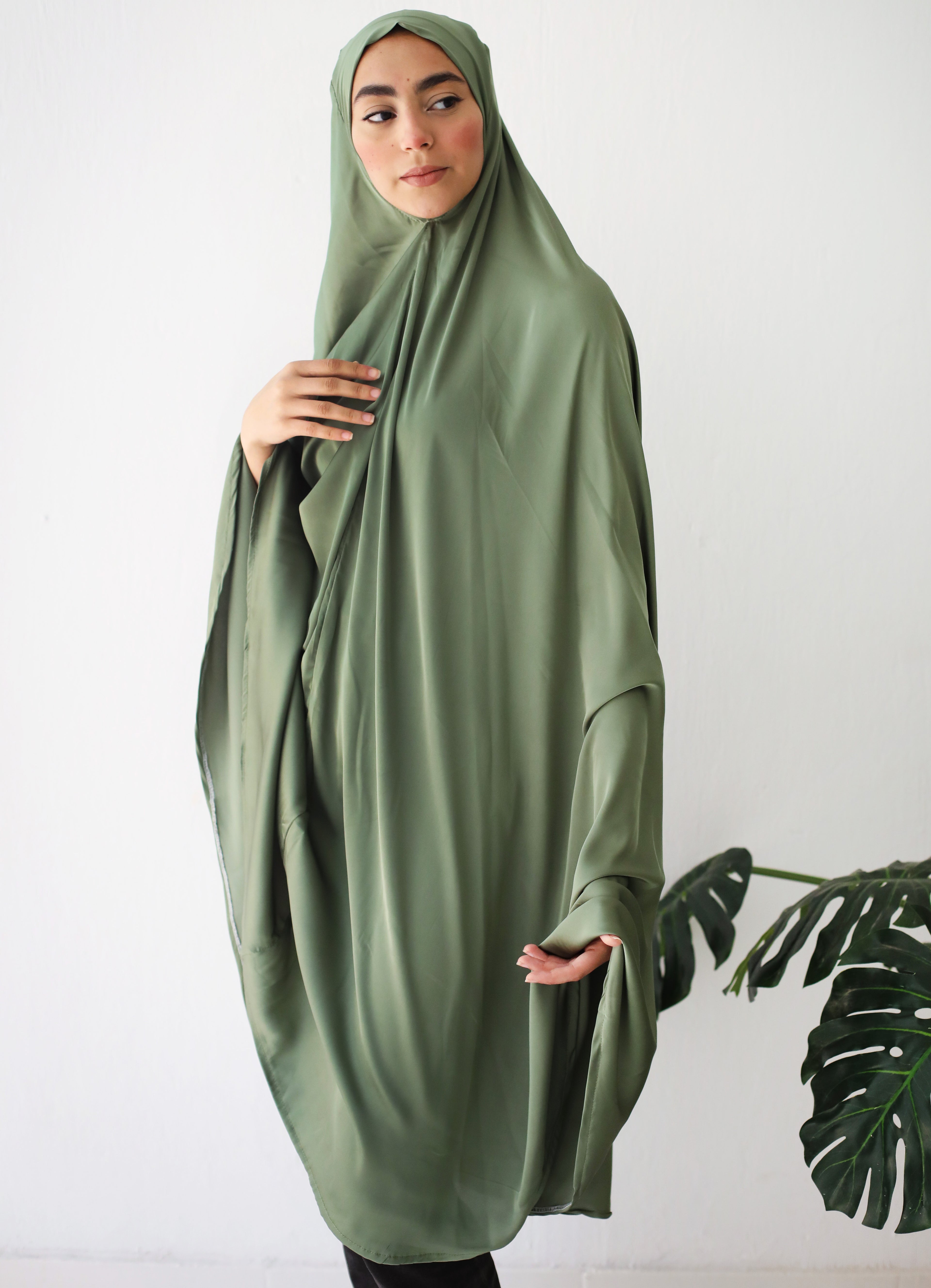 Midi Khimar - Plain Olive Green